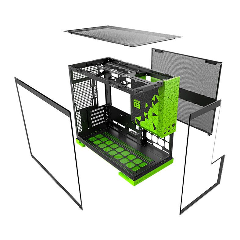 Gabinete Gamer Geometric Future Model 3, Mini-Tower, Lateral de Vidro, Preto e Verde, GEO-M3-BNV