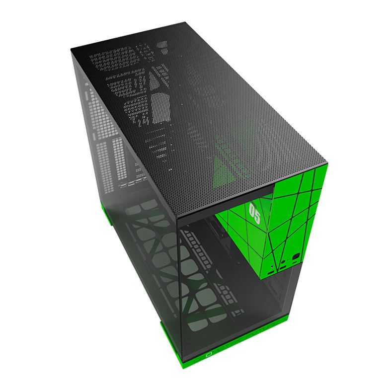 Gabinete Gamer Geometric Future Model 5, Mid-Tower, Lateral de Vidro, Preto e Verde, GEO-M5-BNV