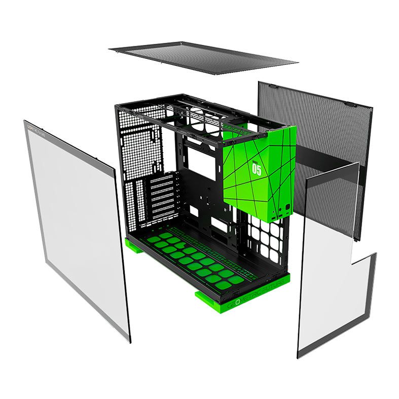 Gabinete Gamer Geometric Future Model 5, Mid-Tower, Lateral de Vidro, Preto e Verde, GEO-M5-BNV