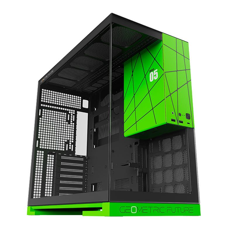 Gabinete Gamer Geometric Future Model 5, Mid-Tower, Lateral de Vidro, Preto e Verde, GEO-M5-BNV