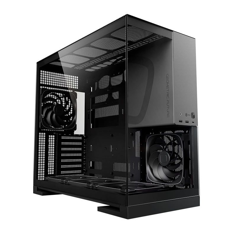 Gabinete Gamer Geometric Future Model 5, ARGB, Mid-Tower, Lateral de Vidro, Com 5 Fans, Preto e Cinza, GEO-M5F-BG