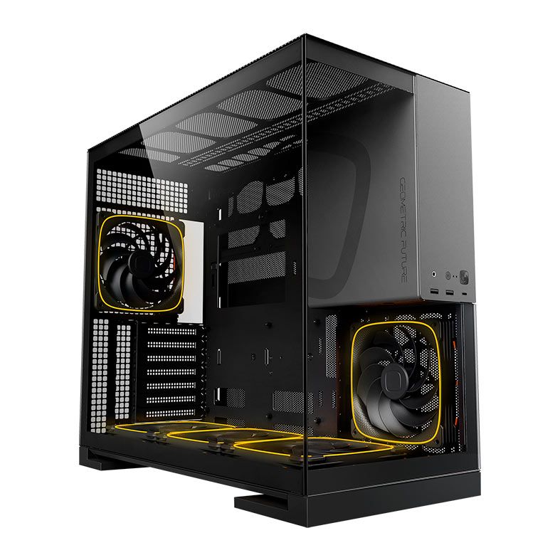 Gabinete Gamer Geometric Future Model 5, ARGB, Mid-Tower, Lateral de Vidro, Com 5 Fans, Preto e Cinza, GEO-M5F-BG