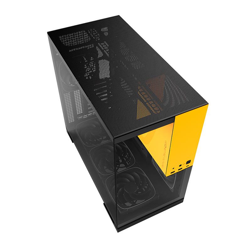 Gabinete Gamer Geometric Future Model 5, Mid-Tower, Lateral de Vidro, Com 5 Fans, Preto e Amarelo, GEO-M5F-BY