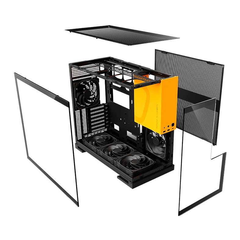 Gabinete Gamer Geometric Future Model 5, Mid-Tower, Lateral de Vidro, Com 5 Fans, Preto e Amarelo, GEO-M5F-BY