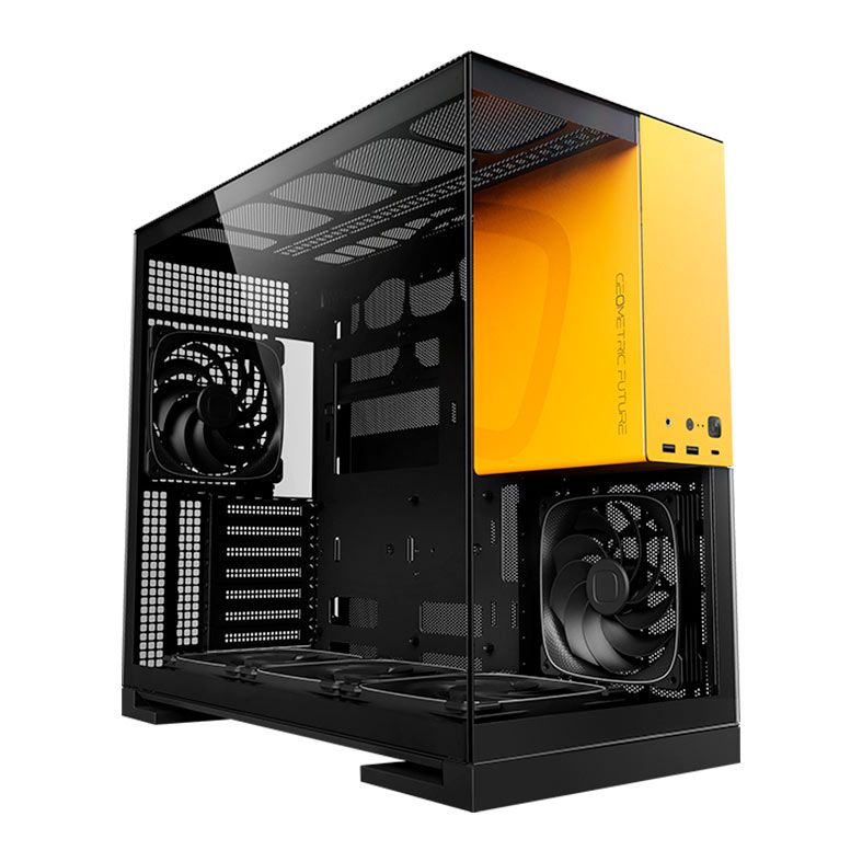 Gabinete Gamer Geometric Future Model 5, Mid-Tower, Lateral de Vidro, Com 5 Fans, Preto e Amarelo, GEO-M5F-BY