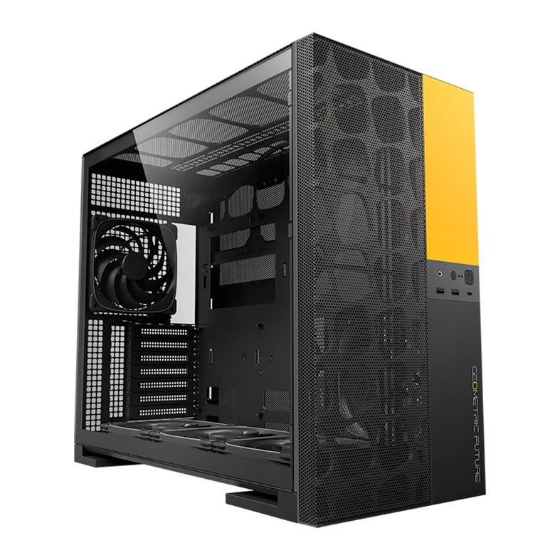 Gabinete Gamer Geometric Future Model 5 Vent, Mid-Tower, Lateral de Vidro, Com 5 Fans, Preto e Amarelo, GEO-M5VF-BY