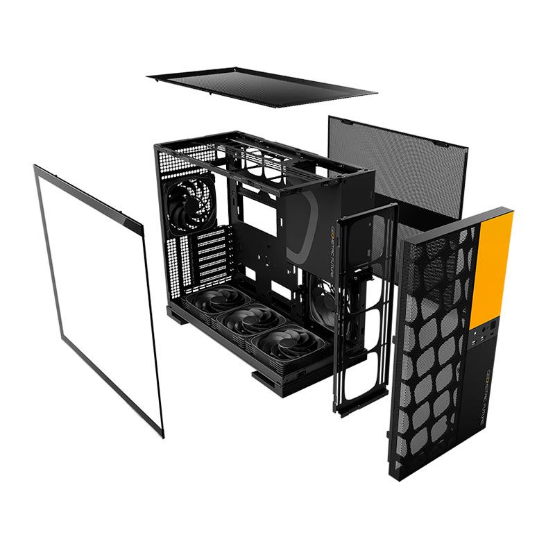 Gabinete Gamer Geometric Future Model 5 Vent, Mid-Tower, Lateral de Vidro, Com 5 Fans, Preto e Amarelo, GEO-M5VF-BY