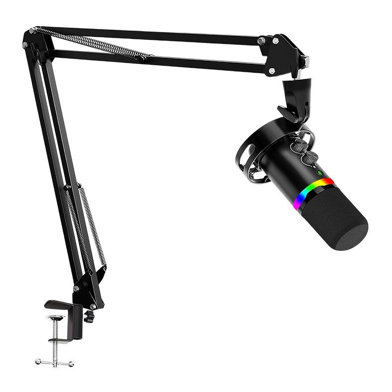 Microfone Dinâmico Gamer Redragon Solara, RGB, Com Braço Articulado e Schok Mount, USB, Preto, GM307