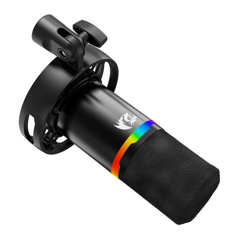 Microfone Dinâmico Gamer Redragon Solara, RGB, Com Braço Articulado e Schok Mount, USB, Preto, GM307