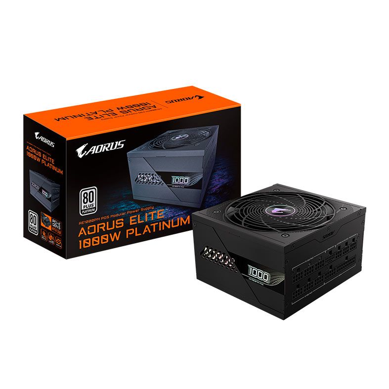 Fonte Gigabyte Aorus Elite P1000W, 1000W, ATX 3.0, PCIe 5.0, Full-Modular, 80 Plus Platinum, Preto, GP-AE1000PM-PG5
