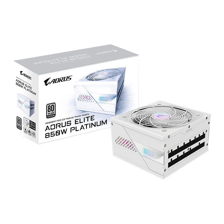 Fonte Gigabyte Aorus Elite P850W Ice, 850W, ATX 3.1, PCIe 5.0, Full-Modular, 80 Plus Platinum, Branco, GP-AE850PM-PG5-ICE