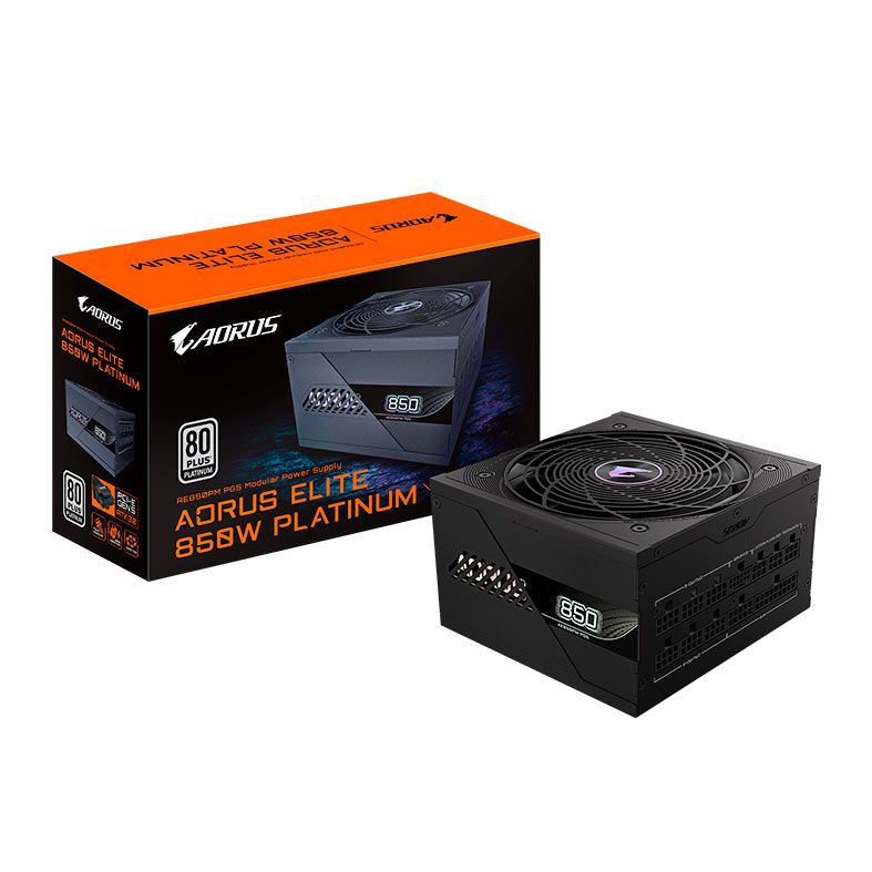 Fonte Gigabyte Aorus Elite P850W, 850W, ATX 3.1, PCIe 5.0, Full-Modular, 80 Plus Platinum, Preto, GP-AE850PM-PG5
