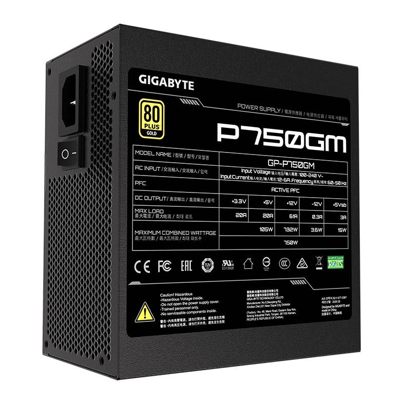 Fonte Gigabyte P750GM Full Modular 750W 80 Plus Gold, GP-P750GM