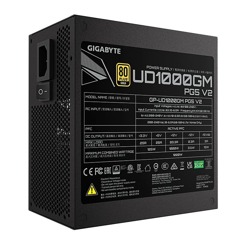 OPENBOX Fonte Gigabyte UD1000GM PG5 V2, 1000W, ATX 3.1, PCIe 5.1, Full-Modular, 80 Plus Gold, Preto, GP-UD1000GM-PG5-V2