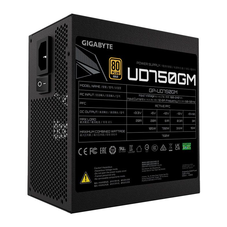 Fonte Gigabyte UD Gold, 750W, Full-Modular, 80 Plus Gold, Preto, GP-UD750GM