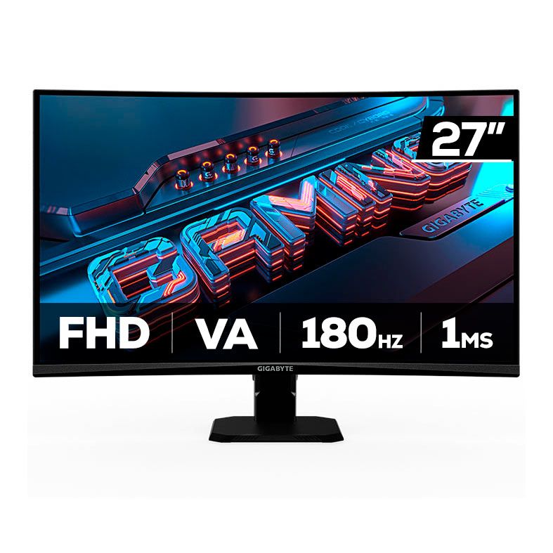 Monitor Gamer Gigabyte GS27FC, 27 Pol, VA, Curvo, FHD, 1ms, 180Hz, FreeSync, HDR Ready, Angulo Ajustavel, DP/HDMI, GS27FC