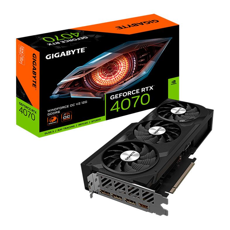 Placa de Video Gigabyte GeForce RTX 4070 Windforce V2 OC, 12GB, GDDR6, 192-bit, GV-N4070WF3OCV2-12GD