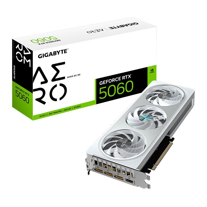 Placa de Video Gigabyte GeForce RTX 5060 Aero OC, 8GB, GDDR7, 128-bit, GV-N5060AERO-OC-8GD