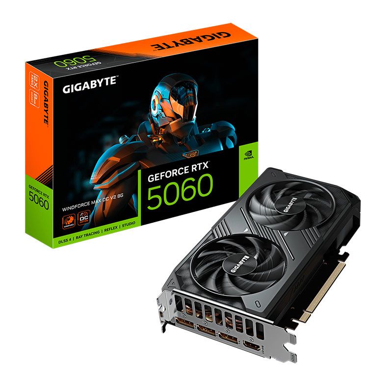 Placa de Video Gigabyte GeForce RTX 5060 Windforce Max OC V2, 8GB, GDDR7, 128-bit, GV-N5060WF2MAX-OCV2-8GD