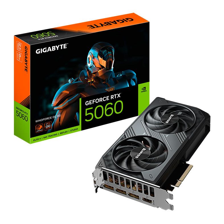 Placa de Video Gigabyte GeForce RTX 5060 Windforce OC, 8GB, GDDR7, 128-bit, GV-N5060WF2OC-8GD