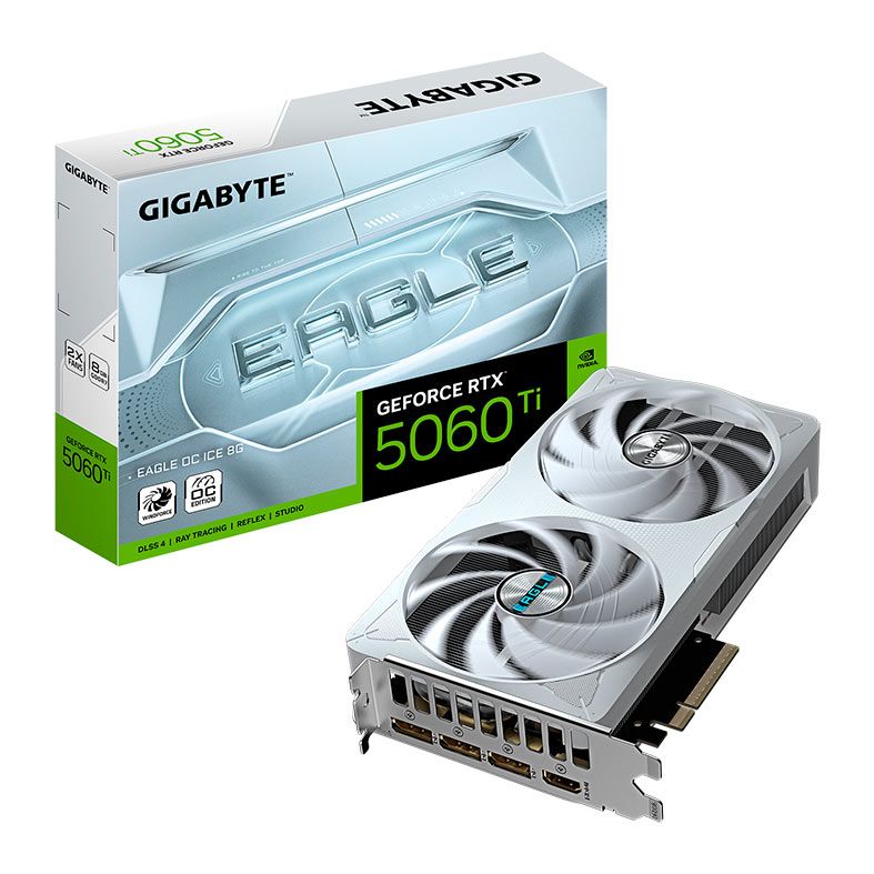Placa de Video Gigabyte GeForce RTX 5060 Ti Eagle OC Ice, 16GB, GDDR7, 128-bit, GV-N506TEAGLEOC-ICE-16GD