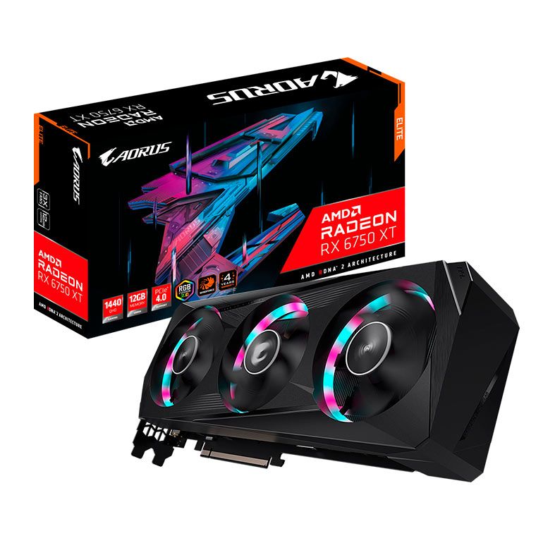 Placa de Video Gigabyte Radeon RX 6750 XT Aorus Elite, 12GB, GDDR6, 192-bit, GV-R675XTAORUSE-12GD