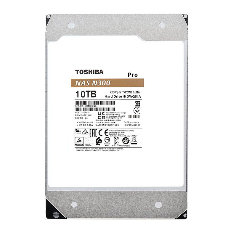 HD Toshiba N300 Pro Sata, 10TB, 3.5, 7200RPM, Sata III 6GB/s, Cache 512MB, HDWG51AXZSTB