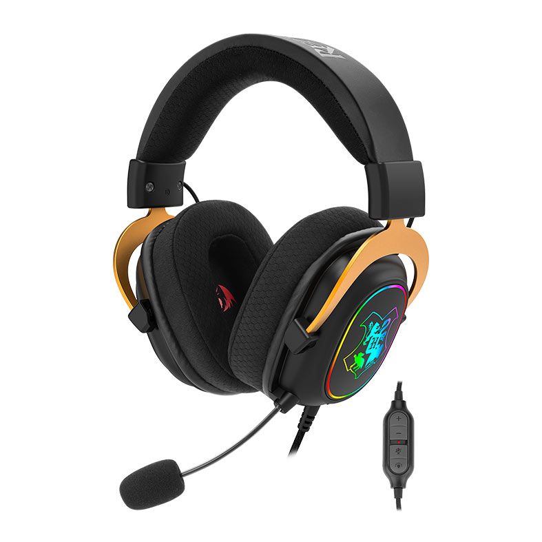 Headset Gamer Redragon Zeus Hogwarts, RGB, Drivers 53mm, Preto e Dourado, HP-510-RGB