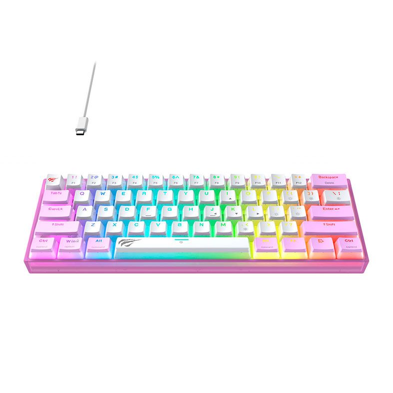Teclado Mecanico Havit KB877L, RGB, Switch Vermelho, Rosa, HVKB-KB877L-PL-WH