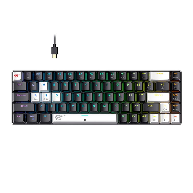 Teclado Mecanico Havit KB906L, 65%, RGB, Switch Magnetico Linear, Preto e Branco, HV-KB906L