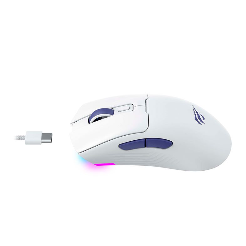 Mouse Gamer Havit MS966WB, RGB, 10000DPI, 7 Botoes, Wireless, Branco, HVMS-MS966WB-WL