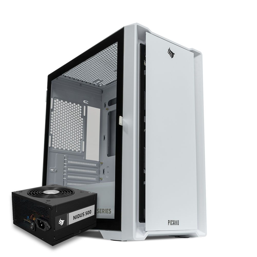 Gabinete Gamer Pichau HX550M, Com 3 Fans, Branco + Fonte Pichau Nidus 500W PG-5001-BR-OEM