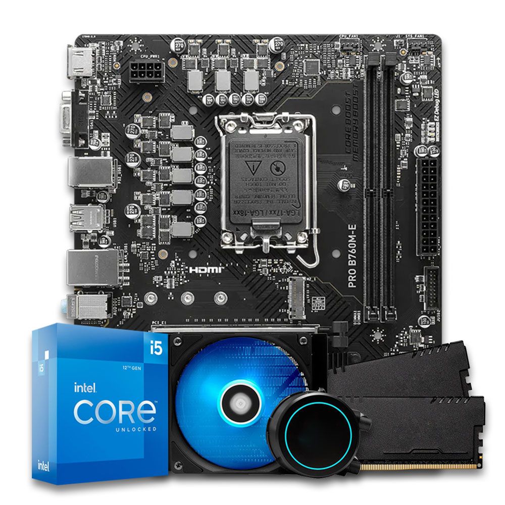 Pichau Kit Upgrade, Intel i5-12600KF, B760M DDR5, 32GB DDR5, Water Cooler 120mm