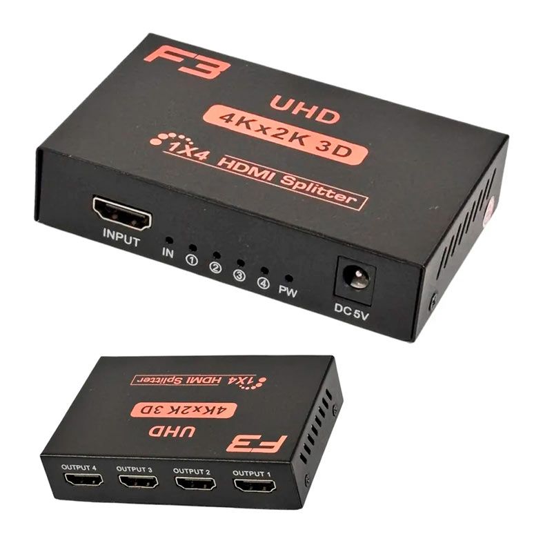 Splitter HDMI F3 1x4, 1 Entrada x 4 Saídas, 4K 30Hz, 3D, JC-SPHMI