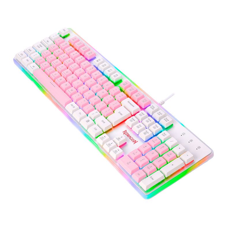 Teclado Gamer Redragon Dyaus2, RGB, ABNT2, USB, Rosa e Branco, K509PW-RGB-PT