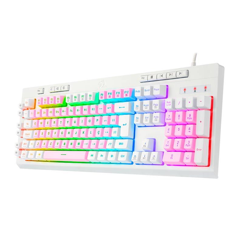 Teclado Gamer Redragon Shiva, RGB, Rosa e Branco, K512PW-RGB