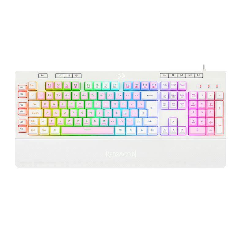Teclado Gamer Redragon Shiva, RGB, Rosa e Branco, K512PW-RGB