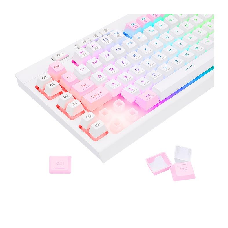 Teclado Gamer Redragon Shiva, RGB, Branco e Rosa, K512WP-RGB
