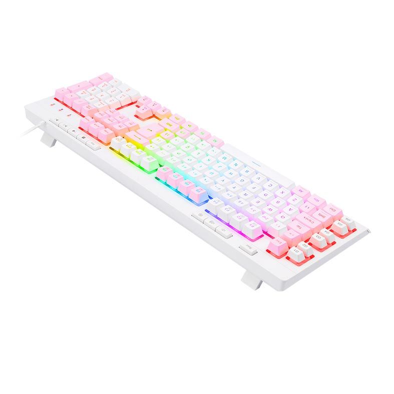 Teclado Gamer Redragon Shiva, RGB, Branco e Rosa, K512WP-RGB