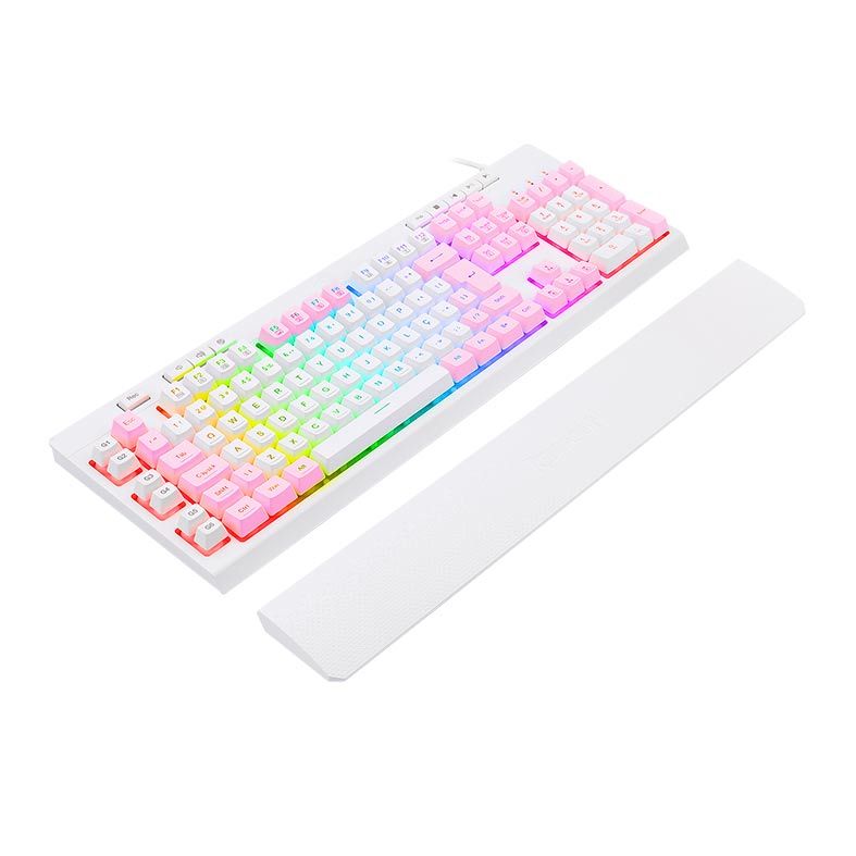 Teclado Gamer Redragon Shiva, RGB, Branco e Rosa, K512WP-RGB