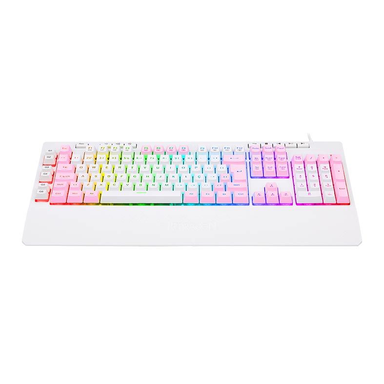 Teclado Gamer Redragon Shiva, RGB, Branco e Rosa, K512WP-RGB