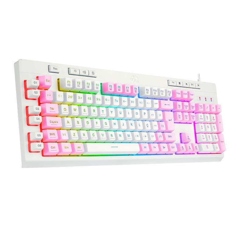 Teclado Gamer Redragon Shiva, RGB, Branco e Rosa, K512WP-RGB
