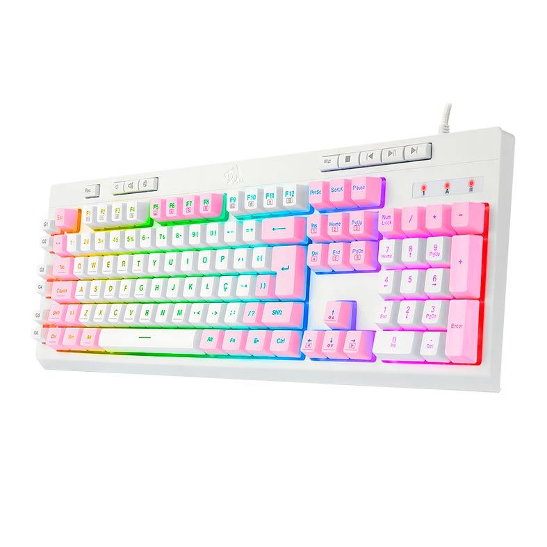Teclado Gamer Redragon Shiva, RGB, Branco e Rosa, K512WP-RGB
