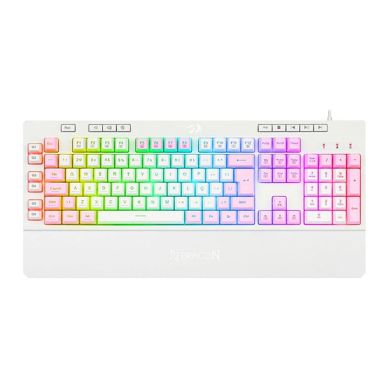 Teclado Gamer Redragon Shiva, RGB, Branco e Rosa, K512WP-RGB