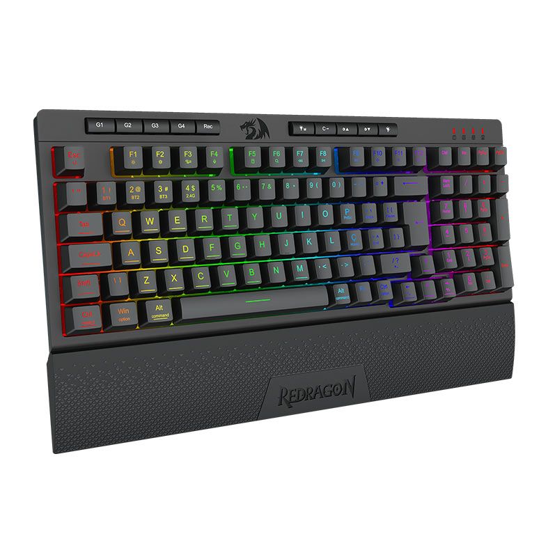 Teclado Gamer Redragon Shiva Pro 98, RGB, Membrana, Wireless, Preto, K515RGB-PRO-PT