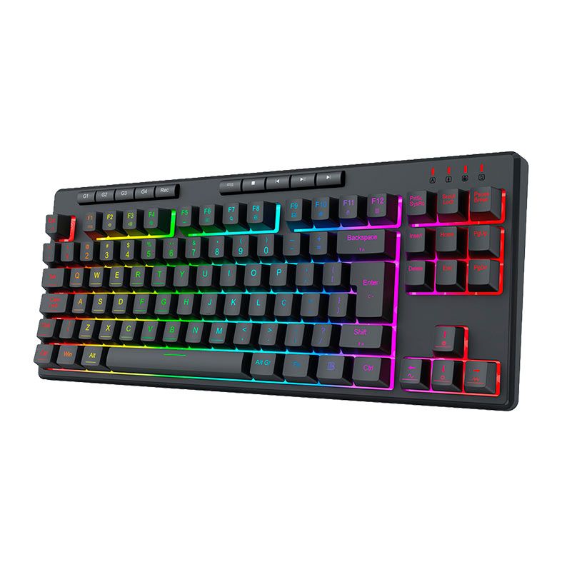 Teclado Gamer Redragon Shiva 87, RGB, Membrana, TKL ABNT2, USB, Preto, K516-RGB