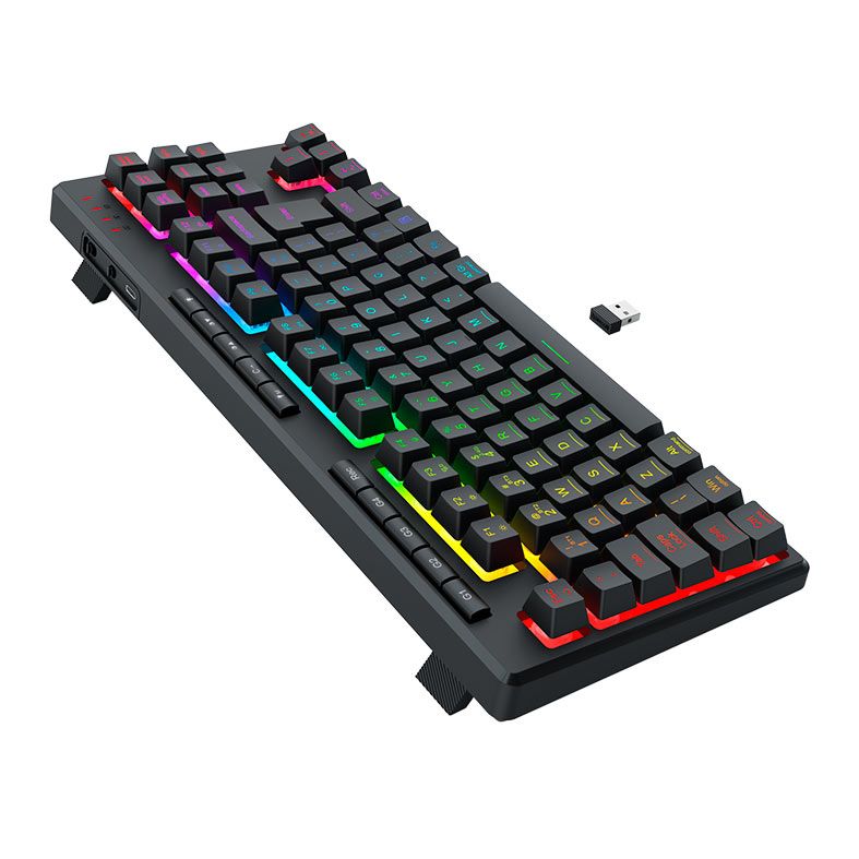 Teclado Membrana Gamer Redragon Shiva Pro 87, RGB, Tri-Mode, Preto, K516RGB-PRO