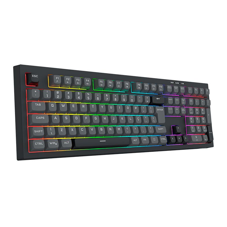 Teclado Gamer Redragon Crux, RGB, ABTN2, Preto e Cinza, K518-RGB-GB
