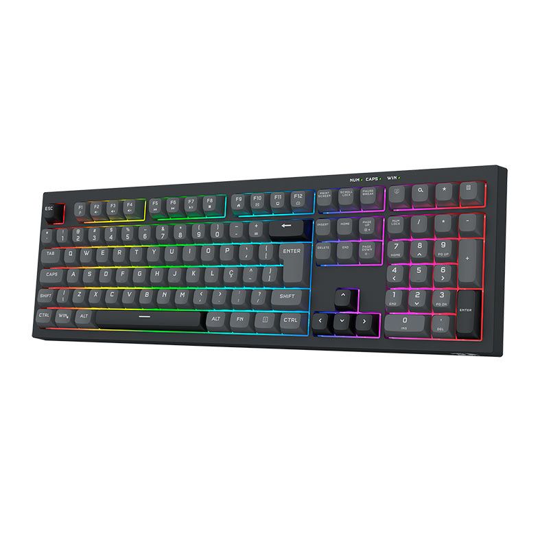 Teclado Gamer Redragon Crux, RGB, ABTN2, Preto e Cinza, K518-RGB-GB