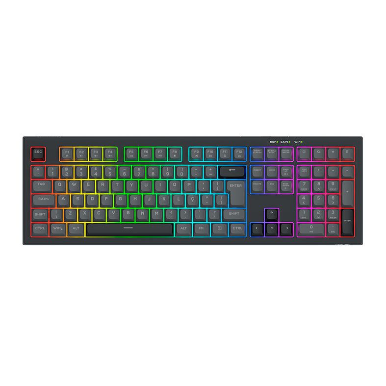 Teclado Gamer Redragon Crux, RGB, ABTN2, Preto e Cinza, K518-RGB-GB